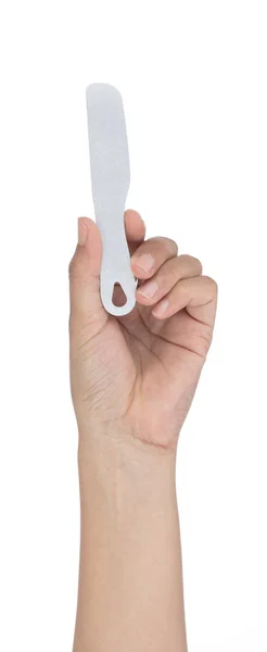 Hand holding Knife Blade For Cut Sushi tool home kitchen isolate — ストック写真