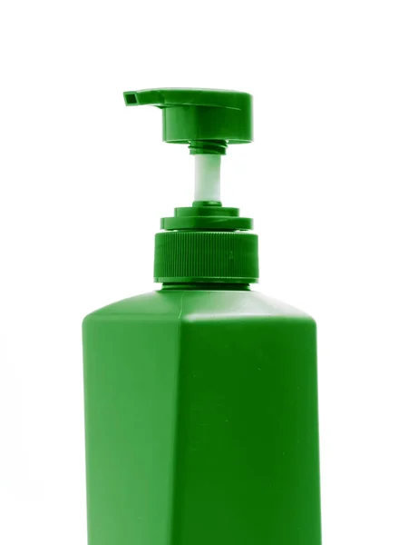 Zelená z plastové láhve šampon izolované na bílém pozadí — Stock fotografie