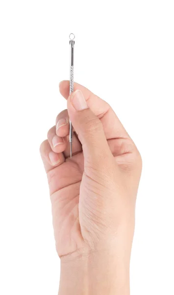 Equipamento de mão pressionando acne para removedor isolado em um whit — Fotografia de Stock