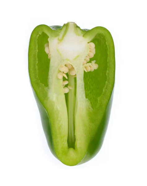 Green jalapenos chili pepper cut in half isolated on white backg — 图库照片