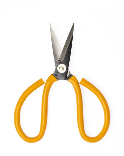 Yellow Scissors steel isolated on a white background — 图库照片