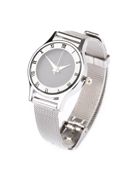 Silver wrist watch isolated on a white background — 图库照片