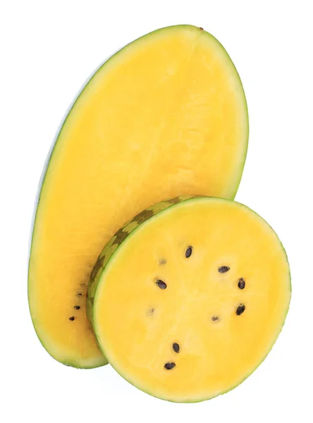 Yellow watermelon slice isolated on white background — Stock Photo, Image