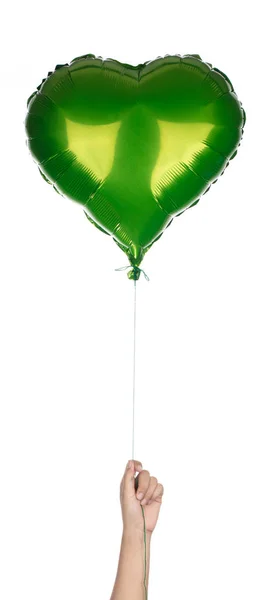 Hand holding Heart foil Balloon isolated on white background — 图库照片