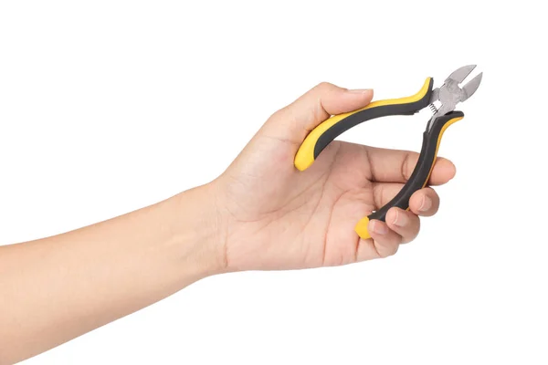 Nůžky na dráty se žlutými držadly izolované na bílém pozadí — Stock fotografie