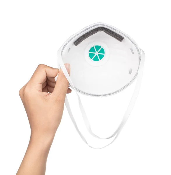 Hand holding Industrial respirator with valve protects against d — 图库照片