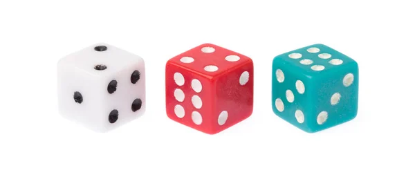 Plastic dice isolated on white background. — ストック写真