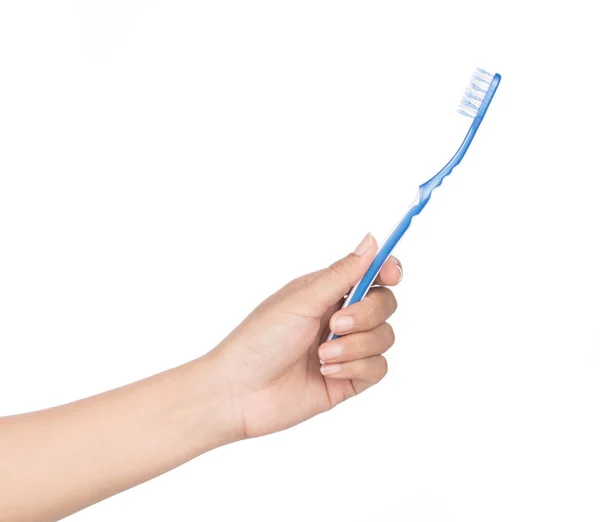 Hand holding toothbrush isolated on white background — Stock Photo, Image