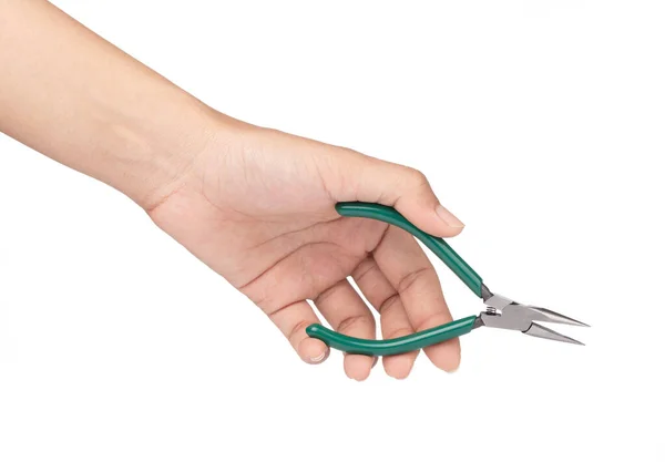 Hand holding Round-nose pliers isolated on a white background — Stock Photo, Image