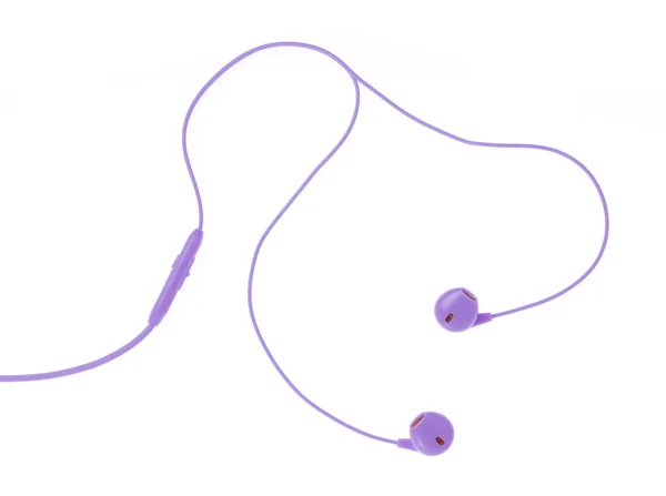 白い背景に隔離された紫色のイヤフォン — ストック写真