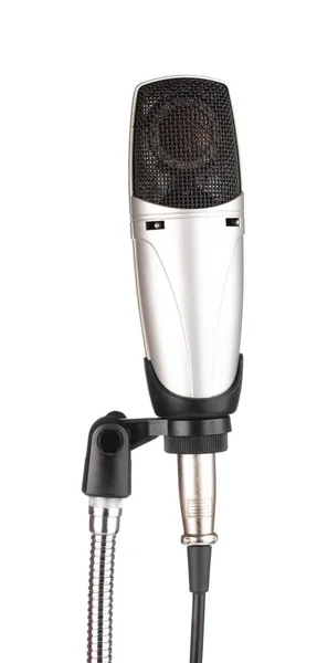 Мікрофон конденсатора на підставці ізольований на білому фоні — стокове фото