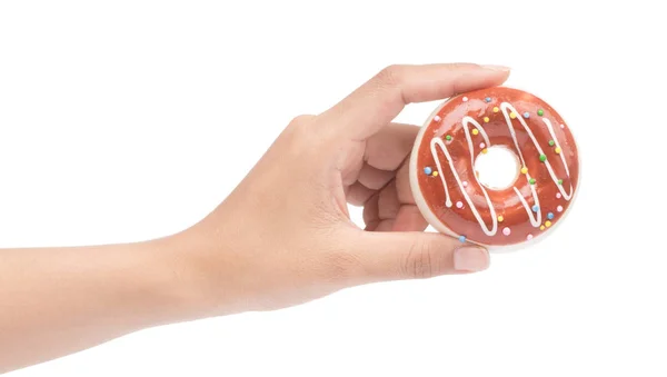 Hand holding Donut isolated on white background. — Stock Photo, Image