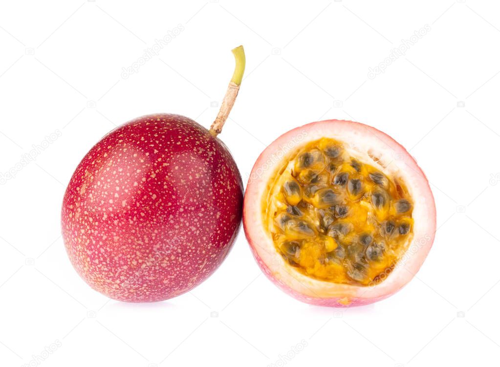 Slice of Passion fruit isolated on the white background.