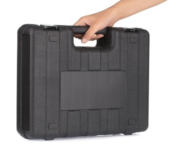 Beyaz sırt çantasına izole edilmiş ekipmanlar için plastik çanta.