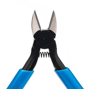 Blue side cutting pliers isolated on a white background