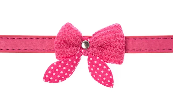 Pink pet collar with polka dots and bow tie isolated over white — Stockfoto