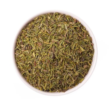 beyaz arkaplanda izole edilmiş kekik çeşnisi yemeği