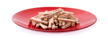 beyaz arkaplanda izole edilmiş yemek üzerine taro atıştırmalıkları.