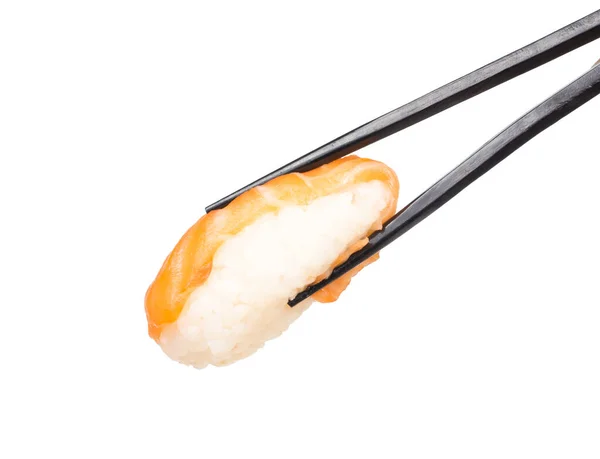 Sushi Com Pauzinhos Isolados Sobre Fundo Branco — Fotografia de Stock