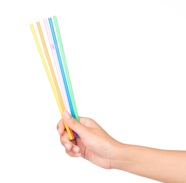 Hand Holding Drinking Straw Isolated White Background — Stock Photo, Image