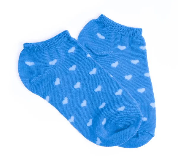 Blue Socks White Hearts Isolated White Background — Stock Photo, Image