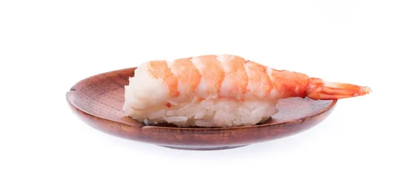 Camarão Sushi Arroz Prato Isolado Fundo Branco — Fotografia de Stock