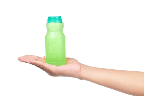 Tangan Memegang Jus Herbal Pandan Minuman Sehat Dalam Botol Terisolasi — Stok Foto