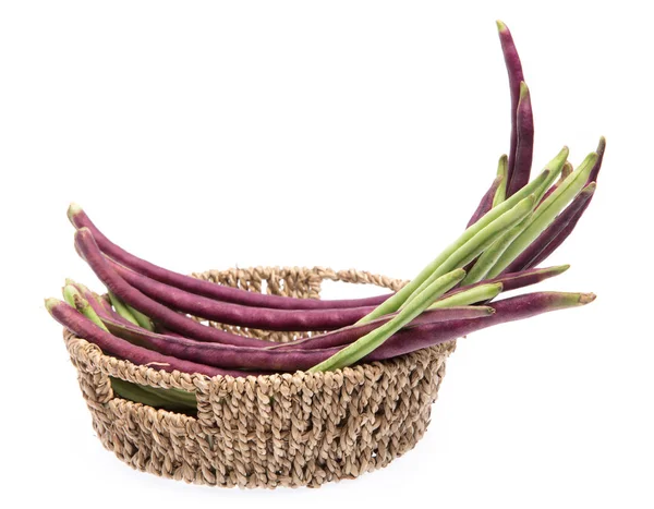 Basket Wicker Yardlong Bean Isolated White Background — Stock Photo, Image