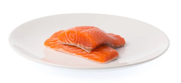 Verse Rauwe Zalm Red Fish Steak Een Schotel Geïsoleerd Een — Stockfoto