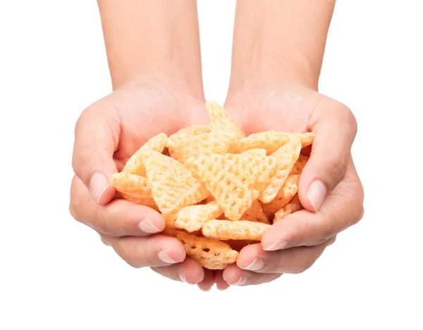 Hand Holding Snacks Isolated White Background Stock Photo by