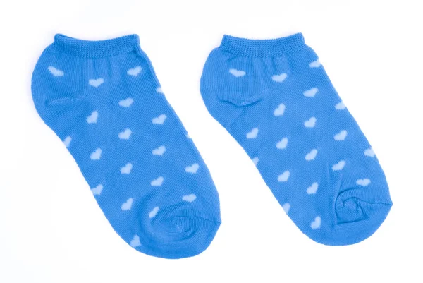 Blue Socks White Hearts Isolated White Background — Stock Photo, Image