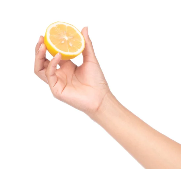 Hand Holding Half Lemon Isolated White Background — Stock Photo, Image