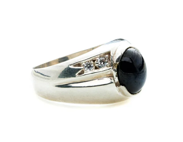 Smuk Sort Jaspis Ring Hvid Baggrund - Stock-foto