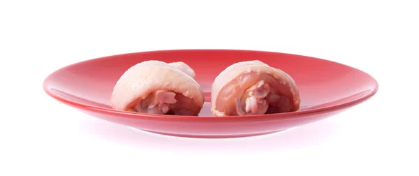 Surowe Mięso Kurczaka Talerzu Izolowane Białym Tle — Zdjęcie stockowe