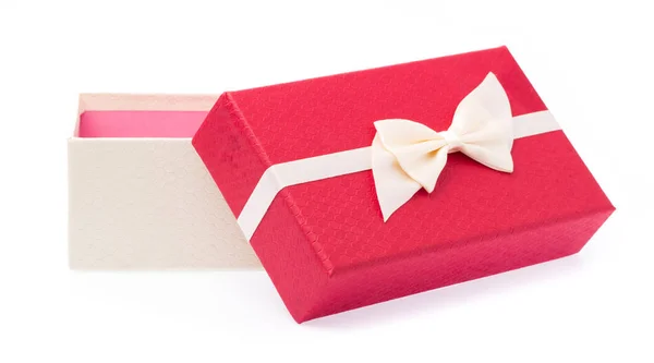 Red Gift Box White Ribbon Isolated White Background — Stock Photo, Image