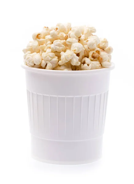 Popcorn Vit Hink Isolerad Vit Bakgrund — Stockfoto