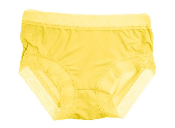 Bela Calcinha Feminina Amarelo Isolado Fundo Branco Roupa Interior Sexy — Fotografia de Stock