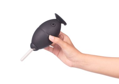 Kamera için silikon üfleyici veya Kauçuk Hava üfleyici veya Toz Temizleyici ve beyaz arkaplanda lensler.