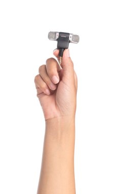 Mini stereo mikrofon 3.5 mm Mini Not Defteri, Not Defteri, Jack beyaz arka planda izole edilmiş.