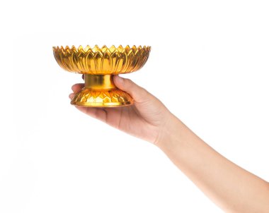 Beyaz arkaplanda yalıtılmış el yapımı Altın Tepsi