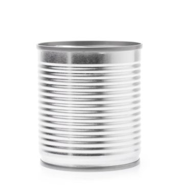 Alüminyum, beyaz arka planda izole edilmiş konserve yiyecekler