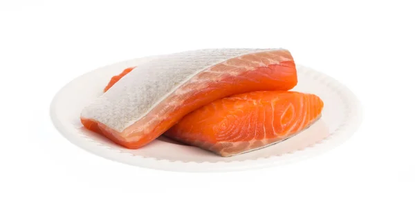 Bistecca Pesce Rosso Salmone Crudo Fresco Piatto Isolato Sfondo Bianco — Foto Stock