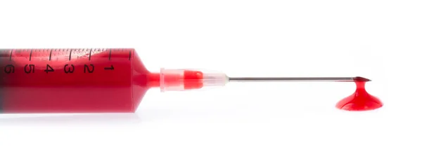 Blod Spruta För Injektion Isolerad Vit Bakgrund — Stockfoto