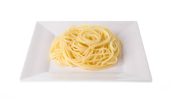 Pâtes Spaghetti Dans Plat Isolé Sur Fond Blanc — Photo