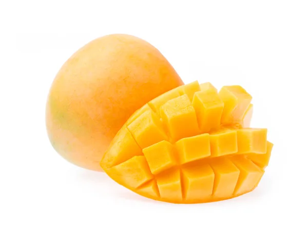 Deliciosa Fruta Madura Mango Con Corte Mango Aislado Sobre Fondo —  Fotos de Stock