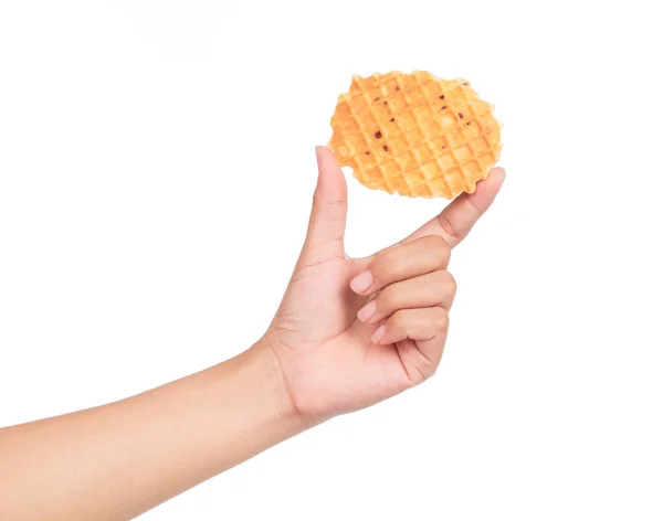 Hand Holding Waffle Isolated White Background — Stock Photo, Image