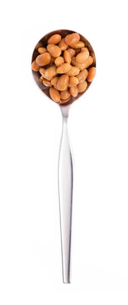 Löffel Sojabohnenpaste Isoliert Auf Weißem Hintergrund — Stockfoto