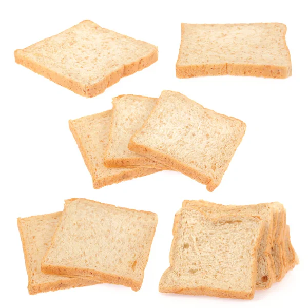 在白色背景上分离的面包片集合 — 图库照片