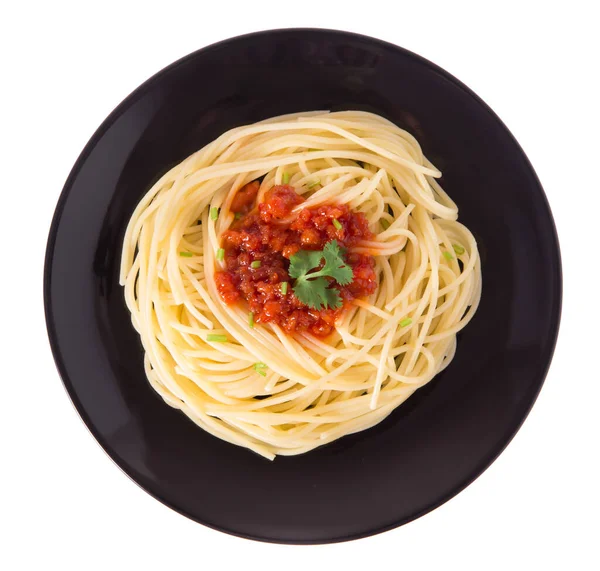 Spaghettis Dans Plat Isolé Sur Fond Blanc — Photo