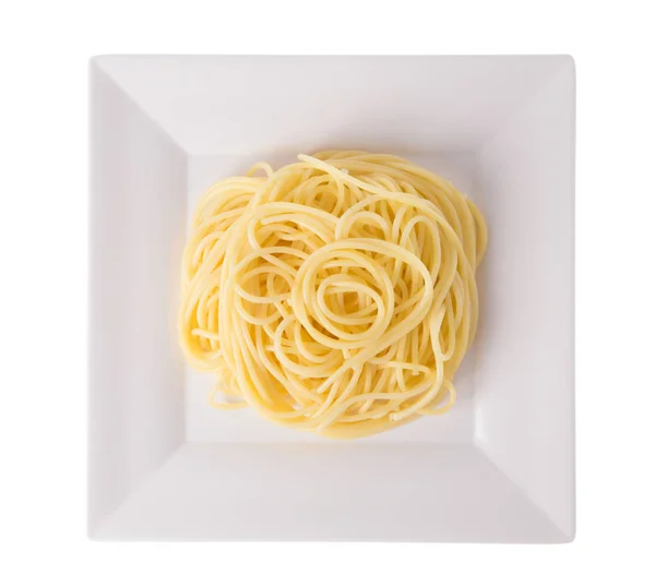 Makaron Spaghetti Naczyniu Odizolowanym Białym Tle — Zdjęcie stockowe